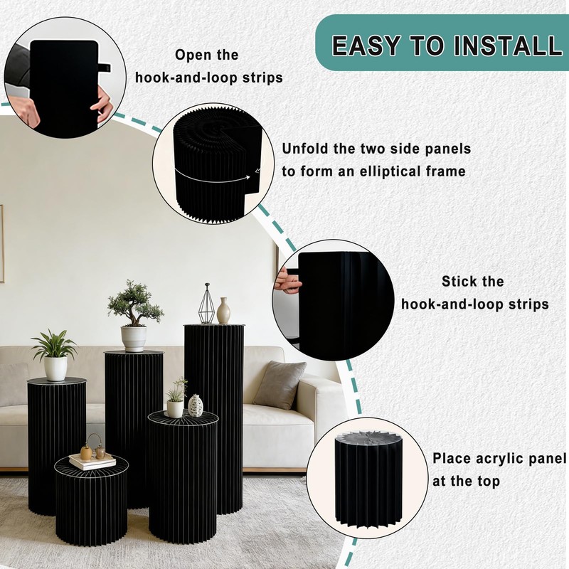 Jueraori Cylinder Stands for Party, 5 PCS Round Display Pedestal