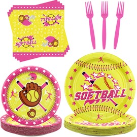 KEFAN 100PCS Softball Party Decorations, Softball Party Plates and Napkin Sets, Softball Tableware, Softball Party Gifts, Softball Birthday Party Supplies, Serves 25 (Softball)