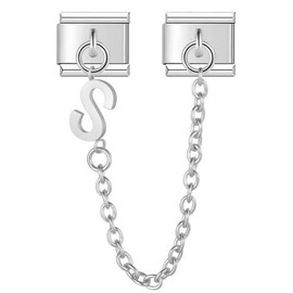 S Initial Letter Name Alphabet Safety Chain Silver 9mm Italian Charm Compatible With Nomination Bracelet