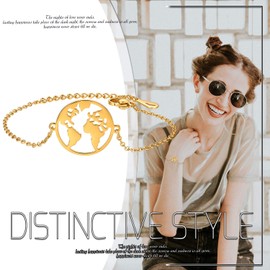 Cupimatch Adjustable Hollow World Map Bracelet Link Stainless Steel Jewelry Gift for Women Girls