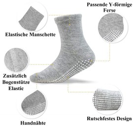 Elutong children, baby boys/girls non-slip socks with ABS (acrylonitrile butadiene styrene), 12 pairs, 1-10 years - 003 6 Black + 6 Light Grey