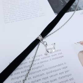 W WEILIRIAN Punk Velvet Choker Necklace Layered Saturn Pendant Necklace Black Velvet Necklace Suede Cord Necklace Celestial Necklace Choker Jewelry for Women and Girls Gifts