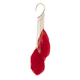 Tassel Elf Ear Cuff Single Left Handmade Non Piercing Earring for Women (Red Feather Fringe)