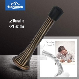 HOMOTEK 50 Pack Spring Door Stopper with Rubber Bumper 3-1/8" Flexible Spring Heavy Duty Wall Door Stop Low Mounted Door Bumper for Home (Antique Brass)