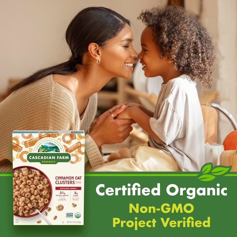 Cascadian Farm Organic Cinnamon Oat Clusters Breakfast Cereal, Made With