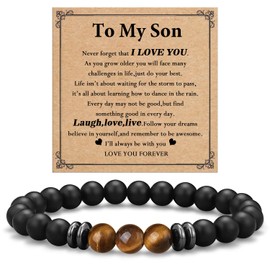 Shonyin Valentines Day Gift for Son from Mom Dad, to My Son Bracelet Mother Son Beads Bracelet Jewelry Cool Gifts for Teen on Birthday Graduation New Year