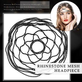 Juexica Rhinestone Mesh Headpiece for Women Head Chain 20s Cap Crystal Head Jewelry Flapper Headpiece Accessories for Bridal Party (Black)