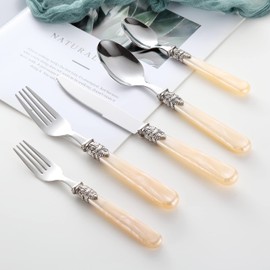 CATHYLIN REVERIE Collection 18/10 Stainless Steel Vintage Flatware set,Sliverware set,Dishwasher safe (30, Champagne)
