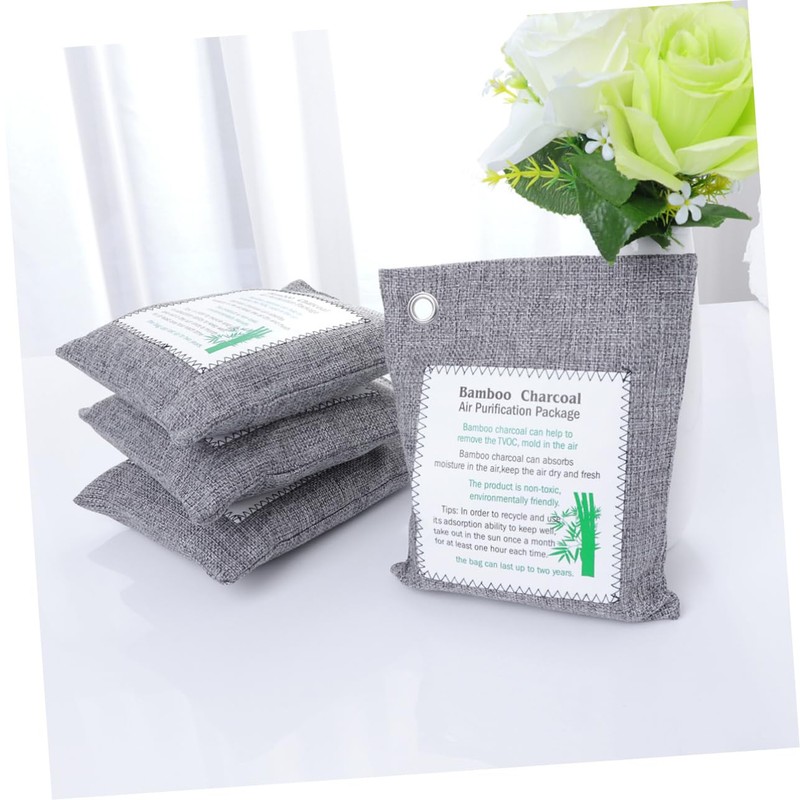 LALAFINA 4pcs Bamboo Charcoal Odor Absorber Air Purification Package Grey