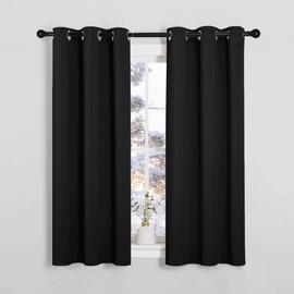 PONY DANCE Short Living Room Curtains Thermal Door Curtains Room Darkening Draparies Nursery Curtain Panles, W 34" x L 54", 2 Panels, Black