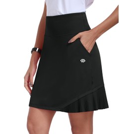 MoFiz Women's Golf Skorts - 19" Knee Length Pleated with Pockets, High Waisted Athletic Skirt for Tennis Running Workout Sports Summer Casual Black M