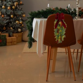 Haute Decor Set of 2 Pre-lit Classic Christmas Chairback Swags with Timed Soft White LED Lights - Pair of Christmas Chair Swags