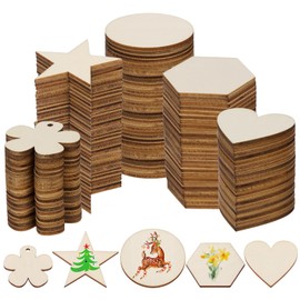 Wokape 200Pcs Unfinished Wood Slice for Crafts, Assorted Shape Small Wood Cutout Slice Sign Tag DIY Unfinished Wooden Ornaments Embellishments for Perfect for DIY Crafts, Reception Decor, Home Decor