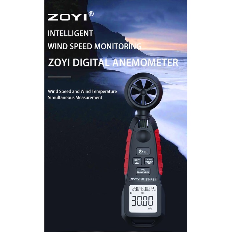 Digital Anemometer ZOYI ZT-FS1 Handheld, Wind Speed Meter Gauge, Accurately