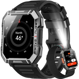 Blackview Smart Watch Men's Fitness Watch with Phone Function, Make / Receive Calls, Compass, IP68 Waterproof, Sports Watch with 100+ Sports Modes, Heart Rate Sleep Monitor, Pedometer, Watch for