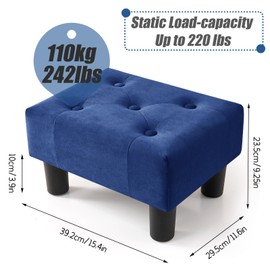 BRIAN & DANY Small Foot Stool, Velvet Foot Stools with Legs, Stable Small Footstool for Living Room, Blue