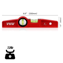 10 Inch Aluminum Die-Cast Magnetic Torpedo Level, with 90°/180° Bubble Vials, Shock Resistant Leveler Tool for Woodworking,Construction and Home Renovation
