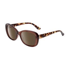 Calabria Sophia Polarized BiFocal Sunglasses +1.00 Brown Crystal Tortoise/Amber Women's Trendy Sunnies Bi-Focal Sun Glasses