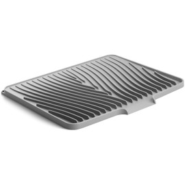 Fuyit Silicone Dish Drying Mat with Raised Drain Lip, Inclined Design, 16" x 13" Heat Resistant Non-Slip Mat for Kitchen Counter or Sink (Gray）