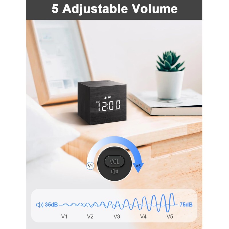 JALL Digital Alarm Clock, with Wooden Electronic LED Time Display,