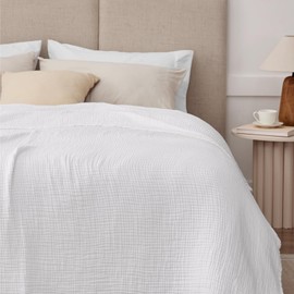 Kozyhvn 100% Cotton Muslin Blanket Large 50" x 70", 6 Layers Breathable and Lightweight Cotton Throw Blanket for Couch, Soft Quilt Bedspread, Gauze Blanket for Adults All Season, White