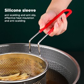 Deep Fry Basket, Round Stainless Steel Drain Frying Basket, Kitchen Cooking Strainer Colander, Drain Grease Easily, Cook, Boil Or Fry Food with Ease for French Fries, Chicken Thighs(16CM)