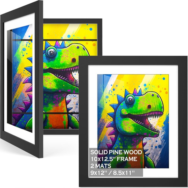 2 Packs Kids Art Frames 10x12.5 - Kids Artwork Frames Changeable Front Opening Display 8.5x11 or 9x12 with Mat, Children's Art Projects Frames Holds 50, Horizontal &Vertical For Kids Artwork, Drawing, Children’s Crafts
