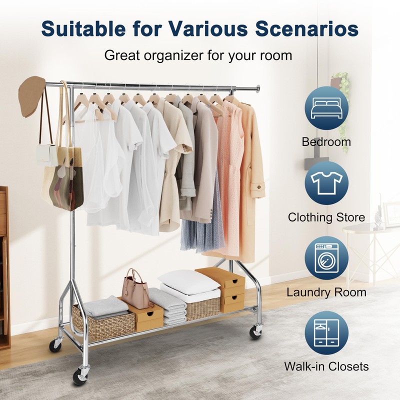 Whitmor Heavy Duty Clothes Rack, Rolling Garment Rack with Lockable