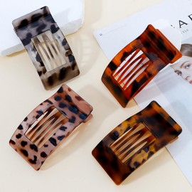 Velscrun Flat Hair Clips for Women Girls, Matte Lay Flat Claw Clips, Strong Hold Large Side Hair Clip All Hair Types, French Duck Billed Non Slip Grip Daily Styling Hair Jaw Claw Clip Bright Leopard