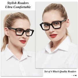 OCCI CHIARI 4 Pack Reading Glasses Women 2.25 Black Stylish Readers 1.0 1.25 1.5 1.75 2.0 2.25 2.5 2.75 3.0 3.5