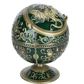 Vintage Ashtray with Lid Windproof Bronze Globe Bow Tie Dragon Shape Cigar Ashtray for Home Office Tearing Craft Decoration Ornament