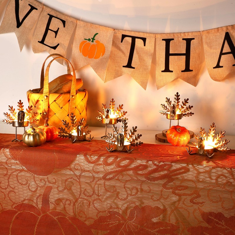 FORUP 12 Pack Metal Turkey Tea Light Candle Holders, Thanksgiving