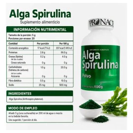 Alga Spirulina Pronacen en Polvo, Suplemento Natural para Energía y Bienestar de 100 g                                                                