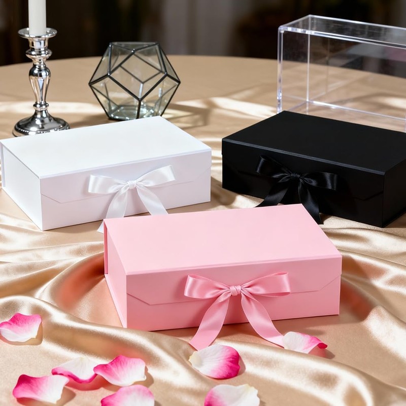 2 Pcs Caja de Regalo Plegable Magnéticaon con Cinta, 1200gsm