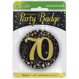 OakTree 3" Badge 70th Birthday Sparkling Fizz Black Gold Holographic