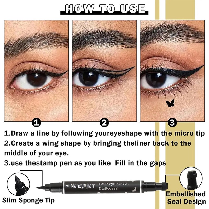 4Pcs Eyeliner Stamp Set, Double-headed Black Liquid Eyeliner Stamp, Waterproof