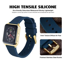WOCCI 18mm Silicone Watch Band with Gold Buckle, Soft Rubber Replacement Straps with Quick Release (Navy)