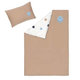 LÄSSIG Children's Bed Linen Set Organic Cotton GOTS Certified 2-Piece Bedding Set Smile Milky / Brown