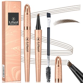 Ledeak Microblading Eyebrow Pen, 3D Magic Eyebrow Pencil with 4 Fork Tip, Waterproof Smudgeproof Brow Pencil, Natural Precise Brow Pen, Long-Lasting Makeup Fine Stroke Eye Brow Pencil (Light Coffee)