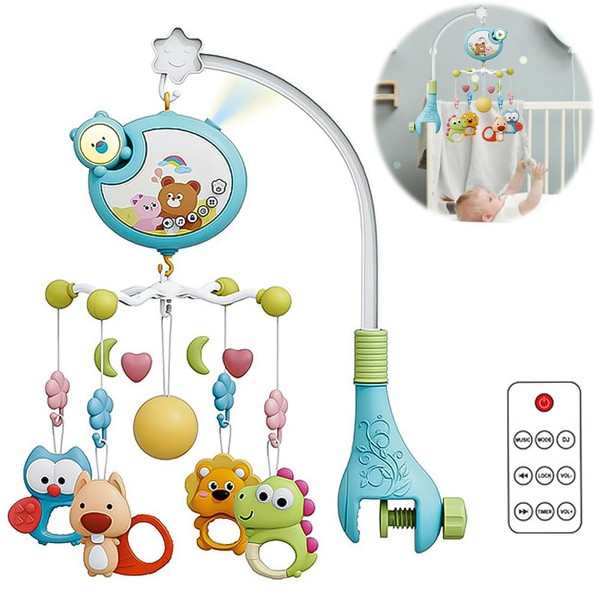 DAJILI Cot Mobile for Baby, Baby Crib Mobile with Music and Projection Lights, Hanging Mobiles for Babies Cot with Timing, Rotation, Baby Sleep Aid Cot Toys for Newborn 0-12 Months