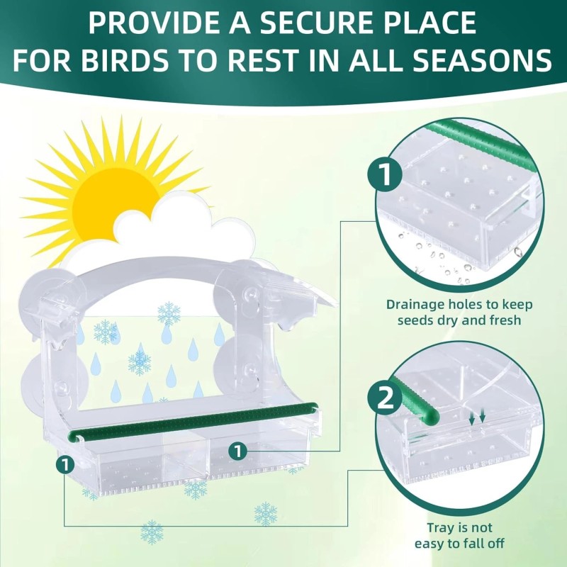 Hasuber Window Bird Feeder with 4 Strong Suction Cups, Clear