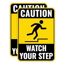 2PC Watch Your Step Sign, 10 x 7 Inches - Aluminum - Caution Please Watch Your Step Sign Outdoor