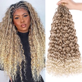 Mscat 18 Inch Gogo Curl Crochet Hair 8 Packs Pre Looped Water Wave Crochet Hair Ombre Blonde Ocean Wave Goddess Box Braids Deep Twist Synthetic Braiding Hair for Women (8 Packs, T27613#)