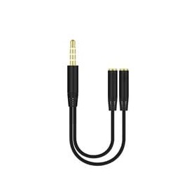 MorpTech Headphone Splitter Adapter Cable – 3.5mm Male to 2 Female Audio/Mic Headset and Microphone Y Splitter for PC, Gaming Headset, and Laptop – Black, 20cm
