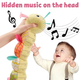 LIGHTDESIRE Baby Toys Musical Caterpillar,Infant Toys Stuffed Animal Toys with Ruler Design and Ring Bell,Baby Teething Toys for Tummy Time Newborn Boys Girls 0 3 6 12 Months(Yellow)