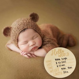 Baby Boy Costume Newborn Outfits, Crochet Baby Costume Newborn Costume Infant Costume With Bonnet, Hand-Knitted Costume For Baby Outfits Teddy Bear Costume With Baby Announcement Sign, 0-40 Days