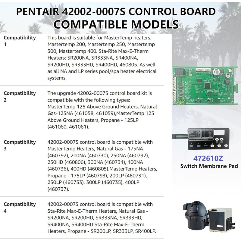 Factory direct 42002-0007S Control Board Kit Replacement for Pentair MasterTemp