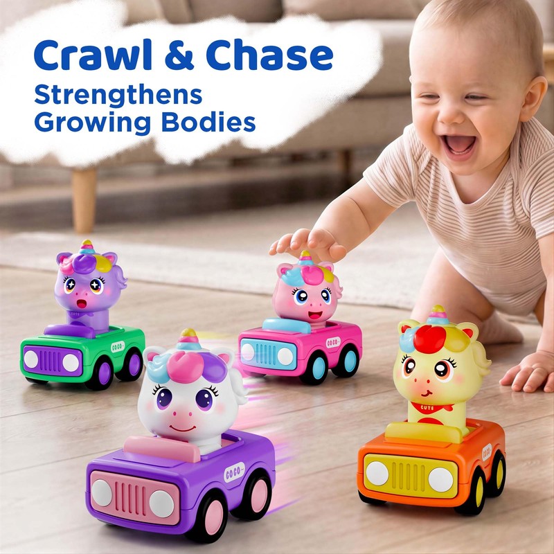 iPlay, iLearn Press to Go Unicorn Car Toys for Toddler