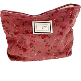 Floral Makeup Bags, Large Capacity Cosmetic Travel Toiletry Bag Organizer for Women, Embroidery Craft, Storage Pouch Bag Small Cosmetic Pouch Purse with Zipper Gifts for Girls Teen,Vintage Rose Red