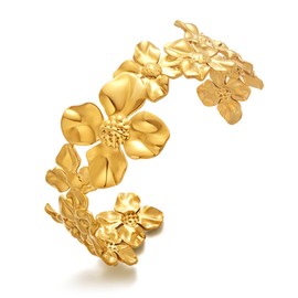 WOWORAMA Hammered Flower Bracelets for Women Vintage Flower Statement Cuff Bracelet Gold Plated Floral Flower Bangle Braelets